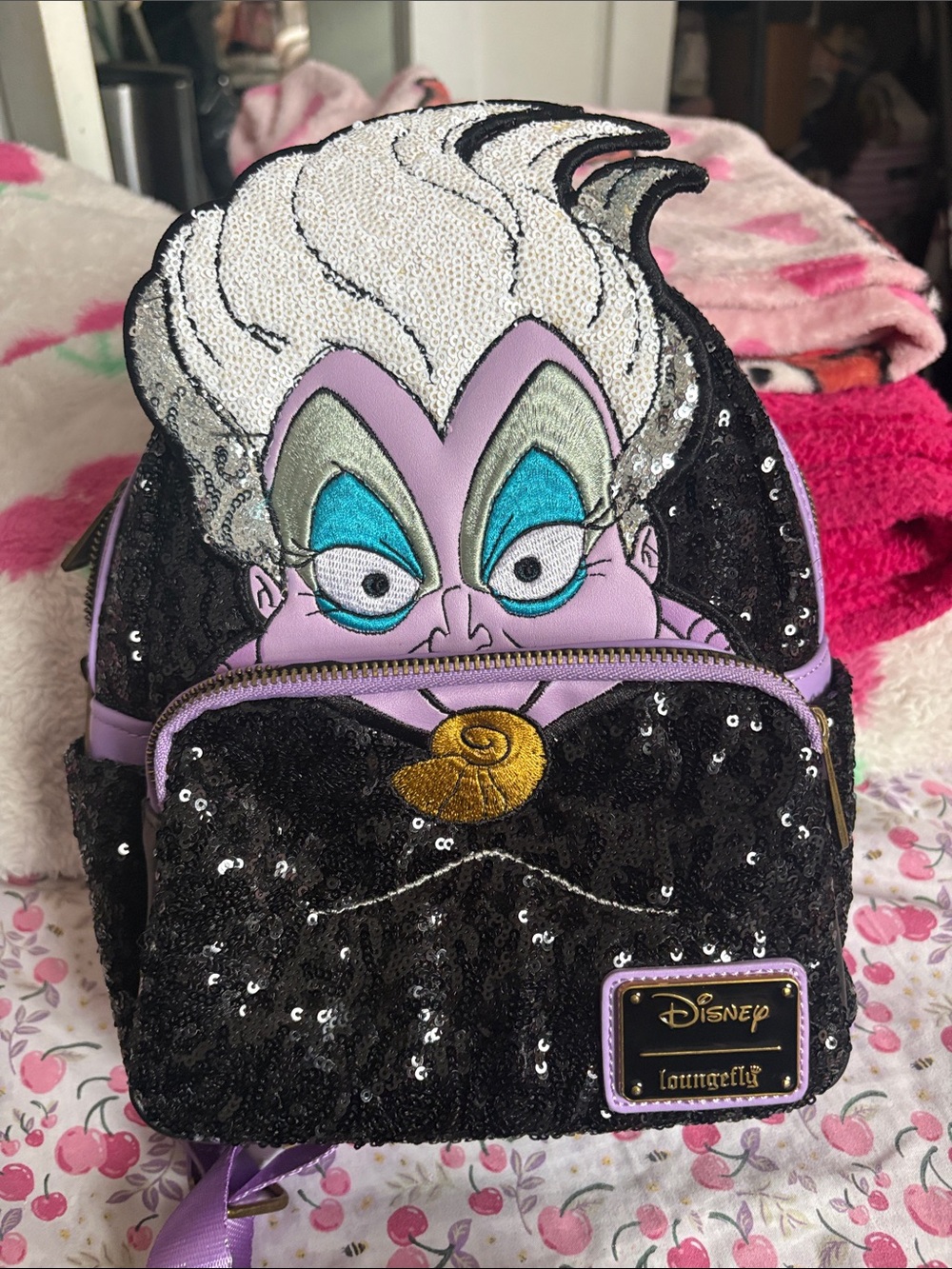 Loungefly Disney Ursula Sequin Mini Backpack - Black, Purple, White, Teal